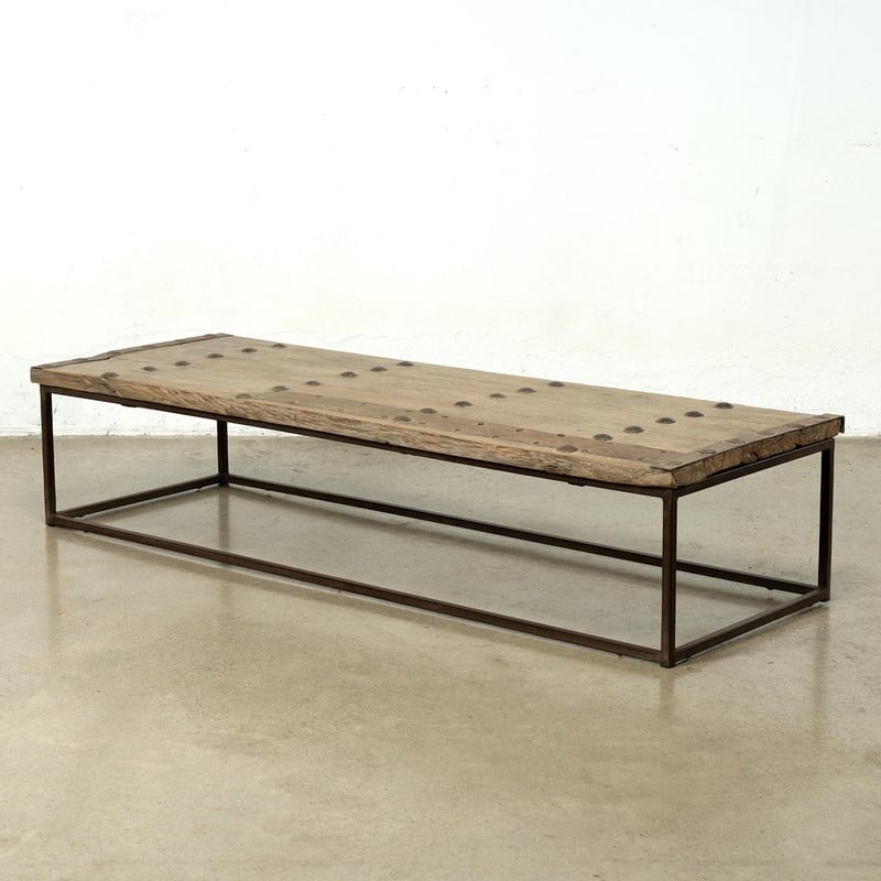 Vintage Iron-Studded Reclaimed Door Coffee Table Approx. 68-70 Inches Wide 24-26 Inches Deep
