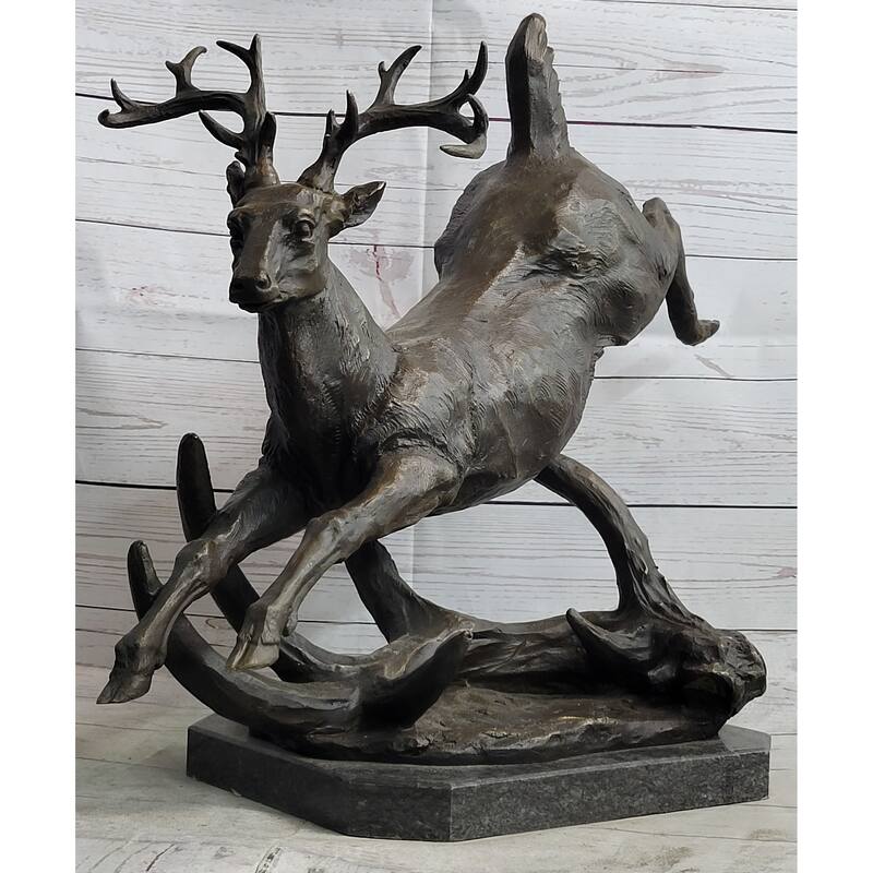 Leaping Stag Reindeer Deer Elk Bronze Caribou Bronze Sculpture Statue Signed Art