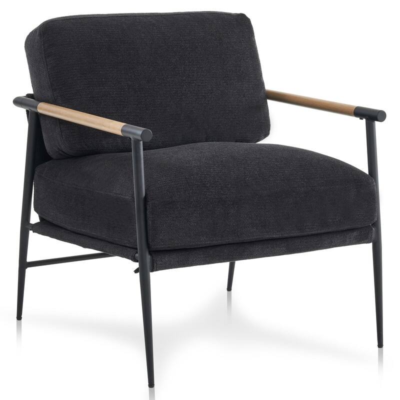 White Accent Chair Armchair Chenille for Living Room Mid Century Modern Accent Chair Metal Leg,Comfy Cushion Veneer Armrest