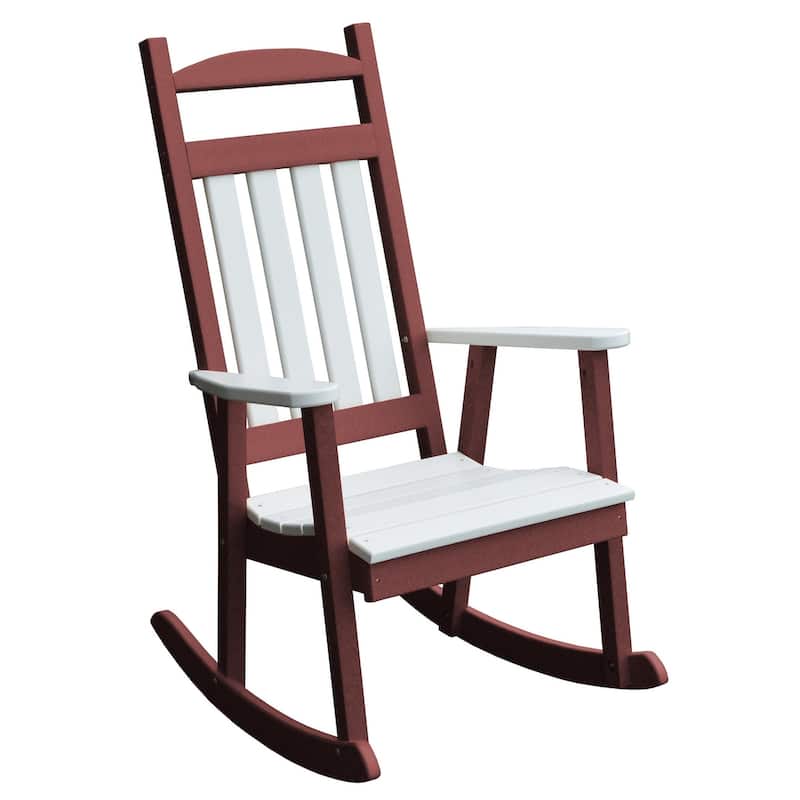 Poly Classic Porch Rocker - Cherrywood with White Accents