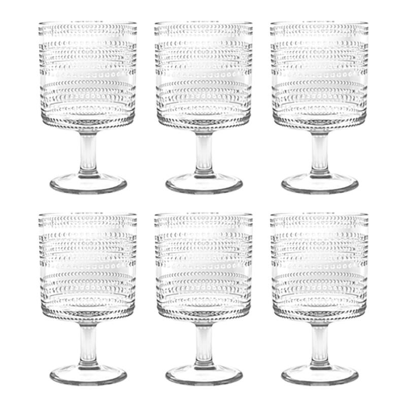 Abode Homewares by TarHong Beaded Stacking Goblet, Clear, 14.8 oz, Set of 6 - Clear