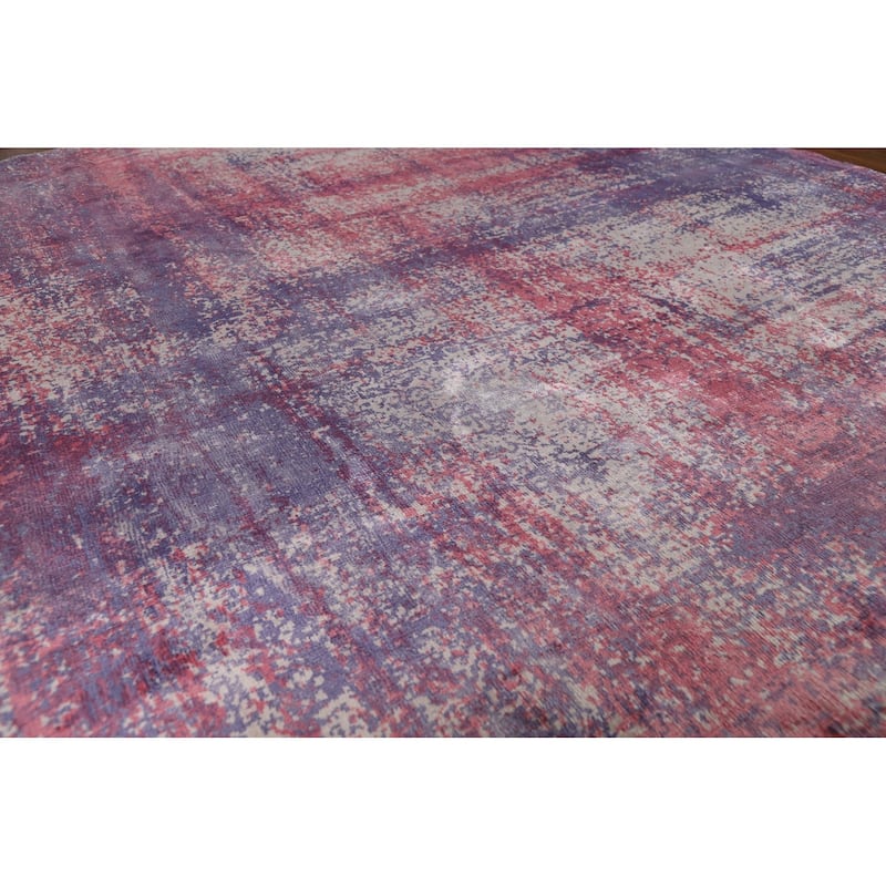 Contemporary Abstract Round Area Rug Handmade Wool Carpet - 6'6" x 6'6"