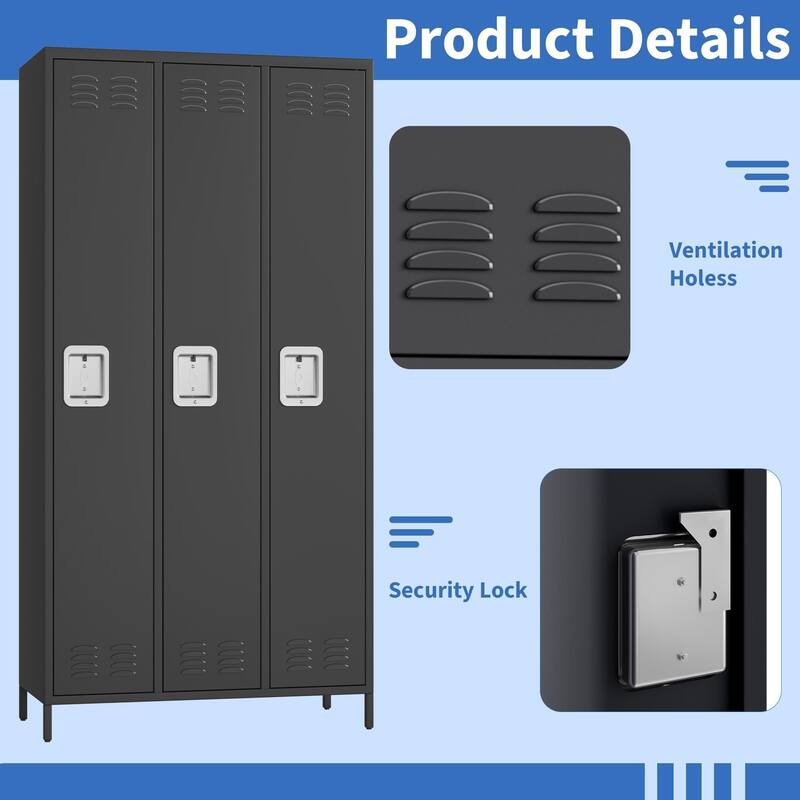 3 Doors Employee Lockers for Office, Metal Sorage Locker Combination, Lockable Employees Metal Locker with Door