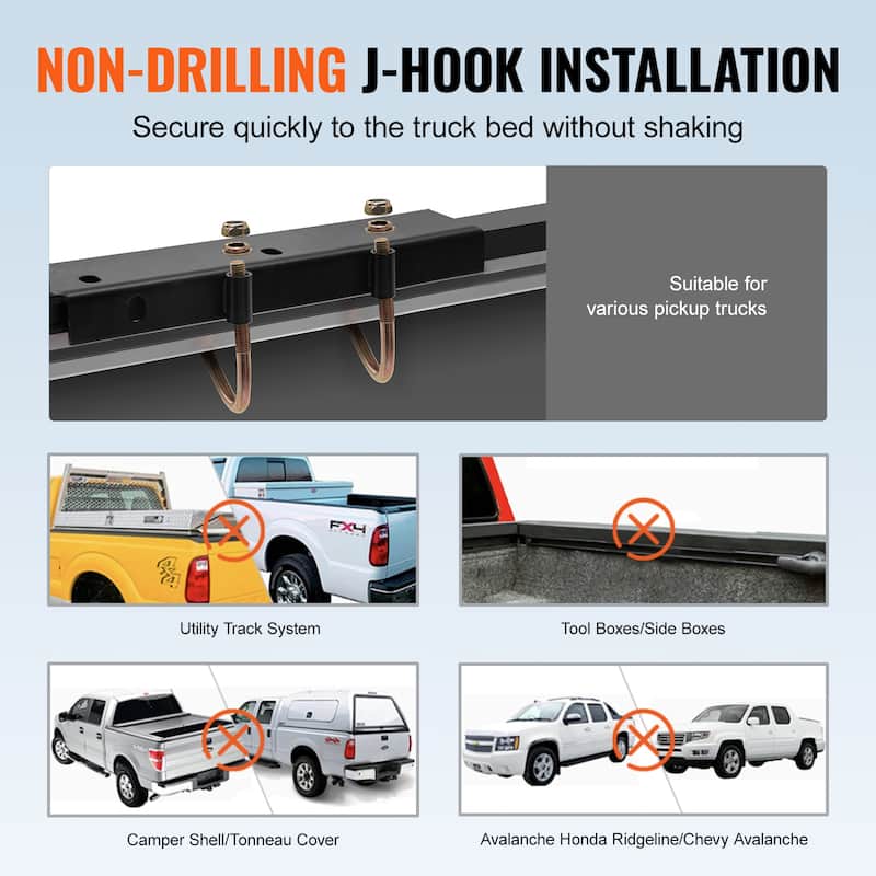 Truck Ladder Rack 43.3-63 inch Adjustable Width for Kayak, Ladder, Surfboard, Lumber - 1000 LBS 43.3-63 inch
