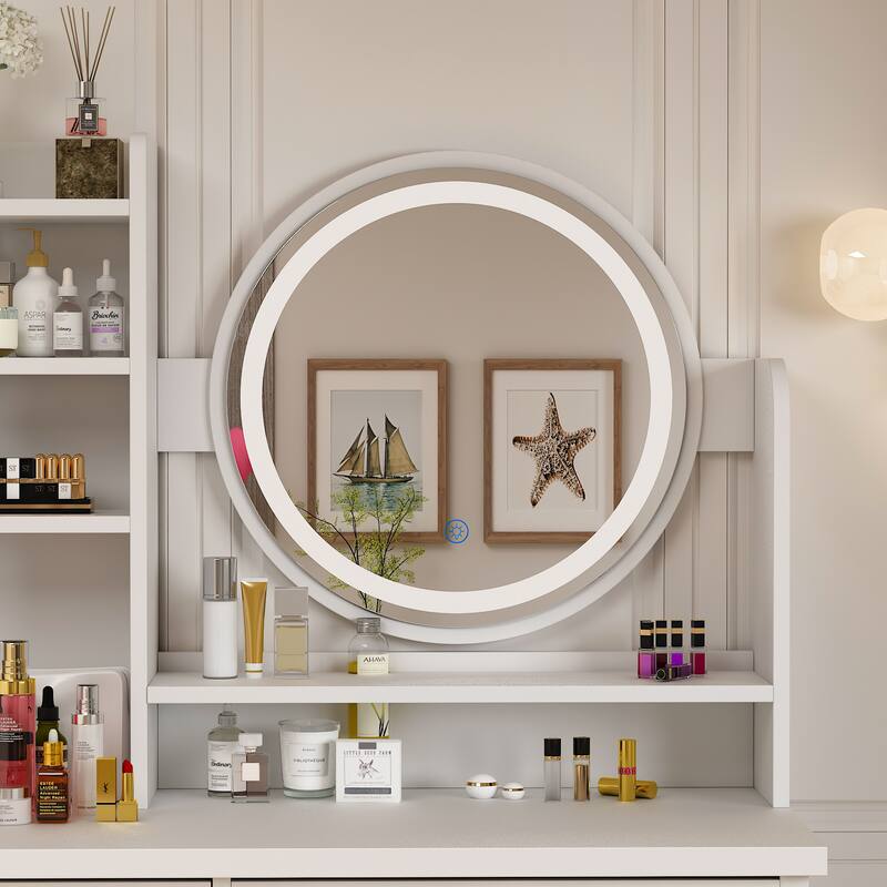 Makeup Vanity Dressing Tabel Set With Touch Screen Mirror & Stool