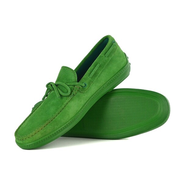 green suede loafers