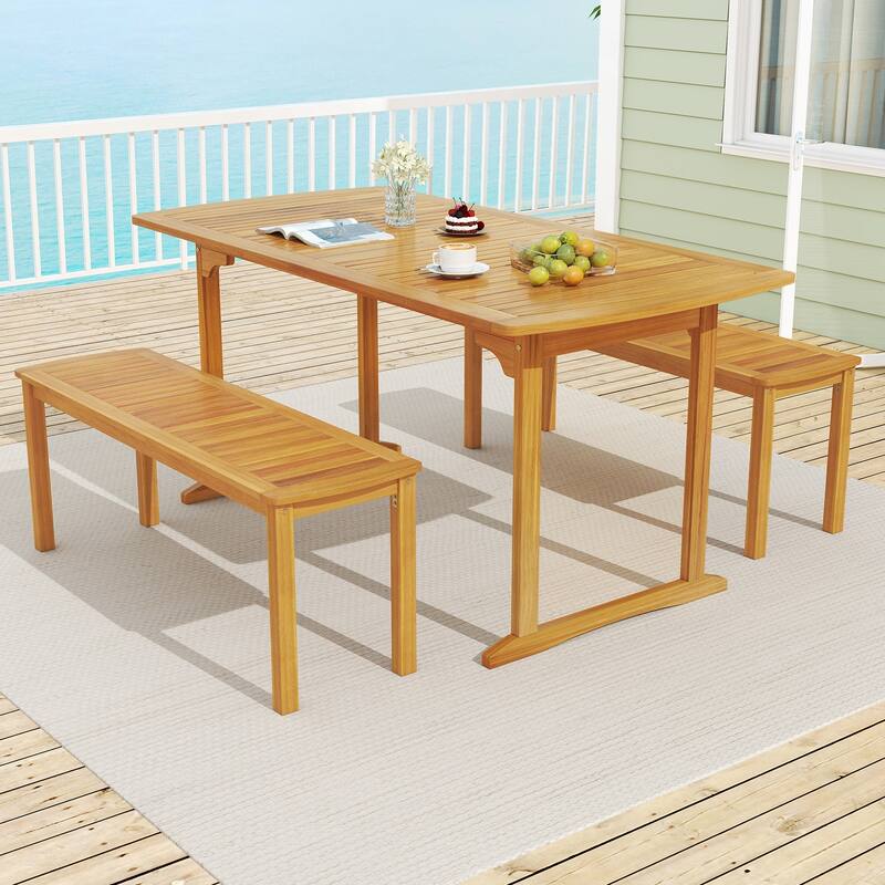 63 Inch Acacia Wood Patio Outdoor Dining Table with Slatted Top Perfect for 6 Seats - 63" x 32" x 30"