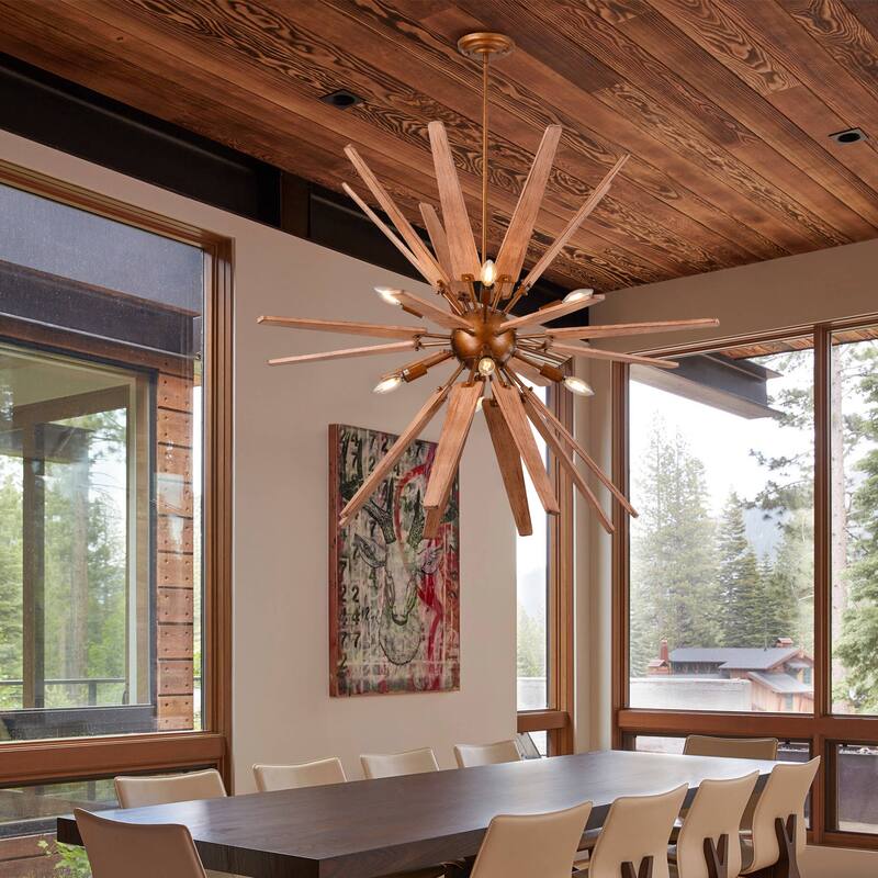 Shamiel 8 Light Thorne Wood Chandelier in Contemporary Style Starburst Design - Gold