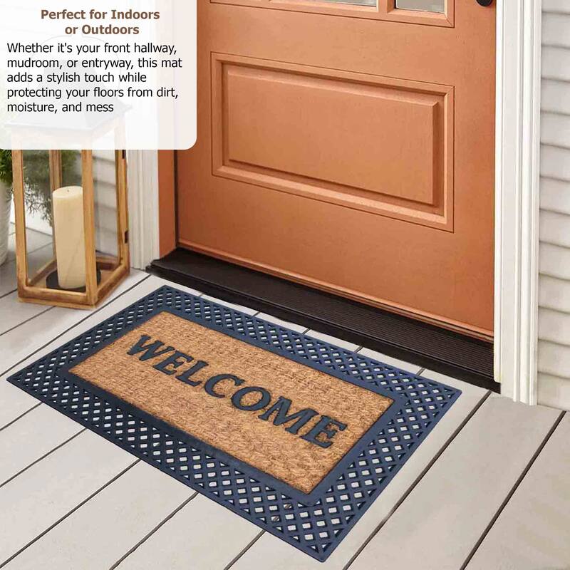 Gardenised Heavy Duty Coco Coir Doormat Non Slip PVC Baking Embossed Welcome Design Natural Coconut Fiber Floor Mat 18x30"