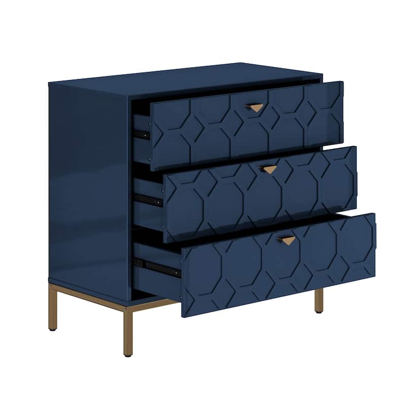 Clihome Modern Wooden Glossy 3-Drawer Storage Chest