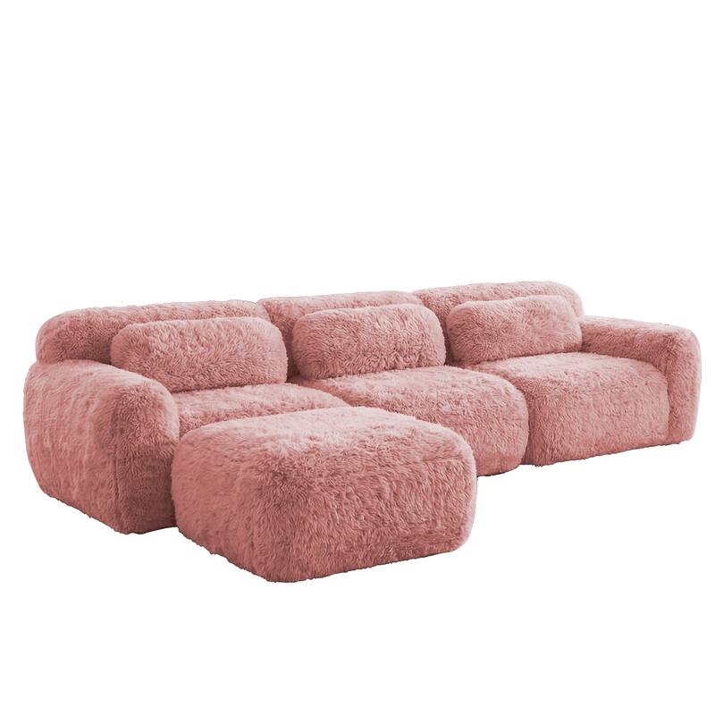 Homy Casa Pink Plush Modular Sectional Sofa Set Soft Cloud Floor Couch