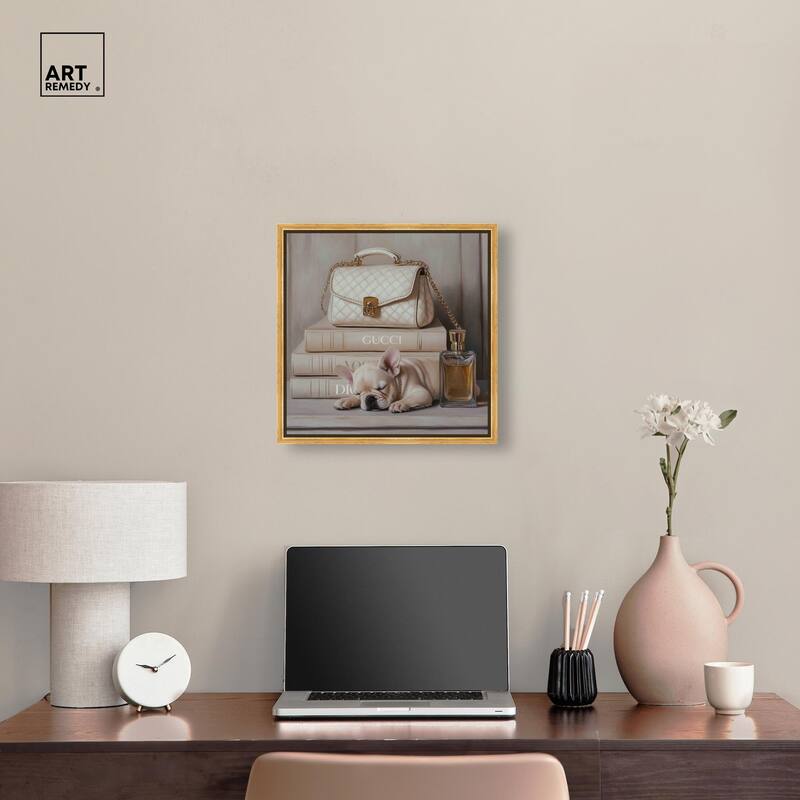 Ivory Books and Frenchie Canvas by Art Remedy