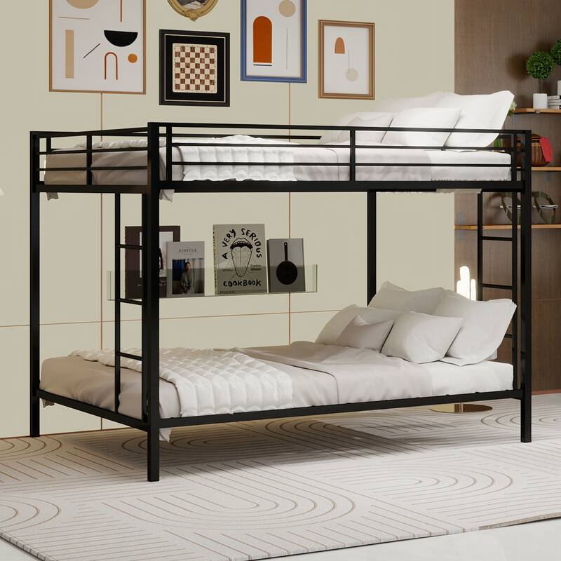 Multi-Functional Square Tube Iron Bunk Bed Ideal for Vertical Space - Black
