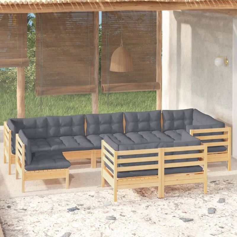 vidaXL Solid Pinewood Patio Lounge Set 9 Piece with Cushions Multi Colors