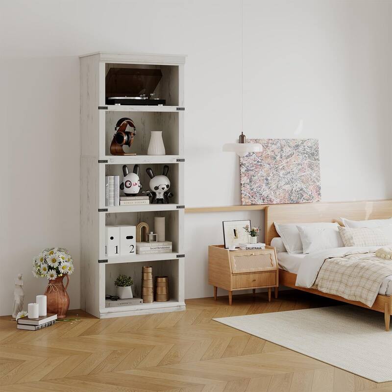5 Tier Bookcase, Freestanding Wooden Bookshelf Storage Organizer Display Shelf