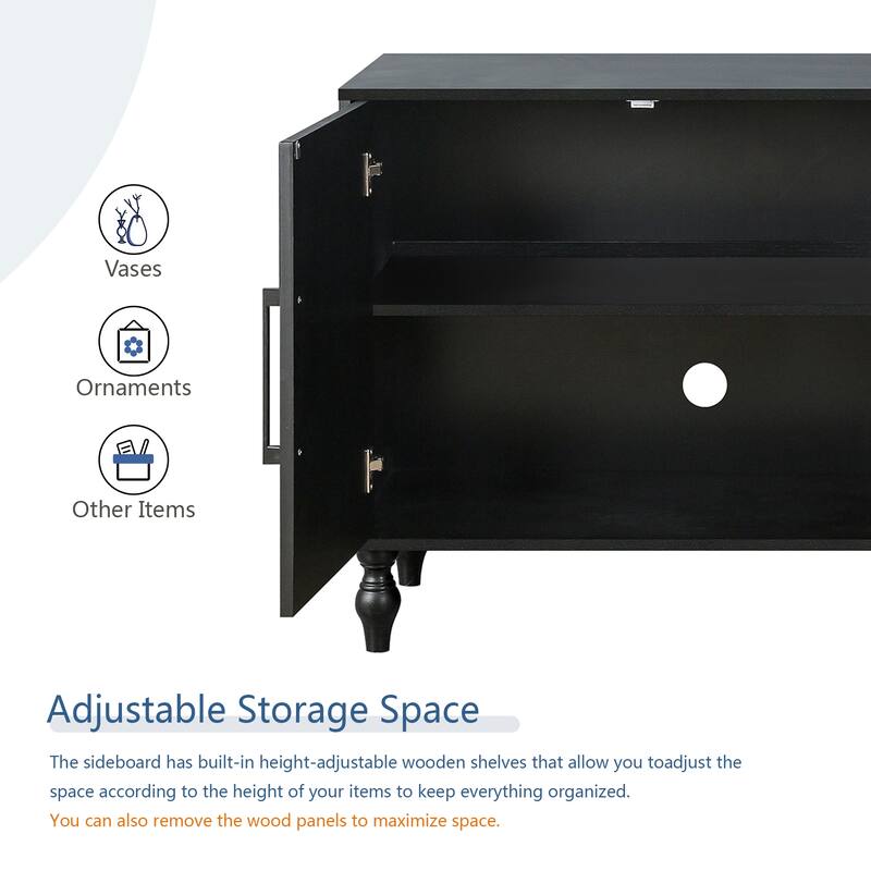 Storage Cabinet with Carved Flower Doors, Sideboard Cabinet with Metal Handle, Accent Cabinet with Adjustable Shelves