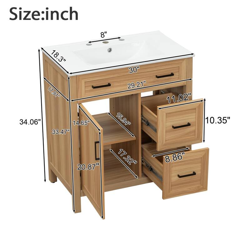 Modern Wood Bathroom Vanity with Ceramic Sink, Soft-Close Storage, Adjustable Shelf by Harper&Bright Designs