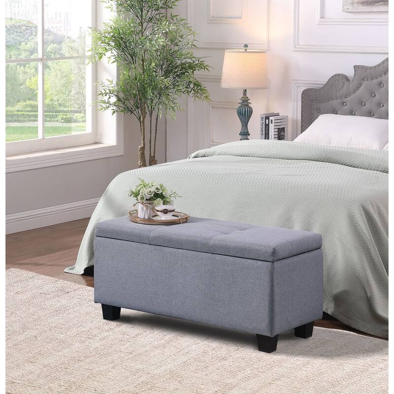 3 in 1 Large Upholstered Fabric Storage Ottoman Bench Set, Gray