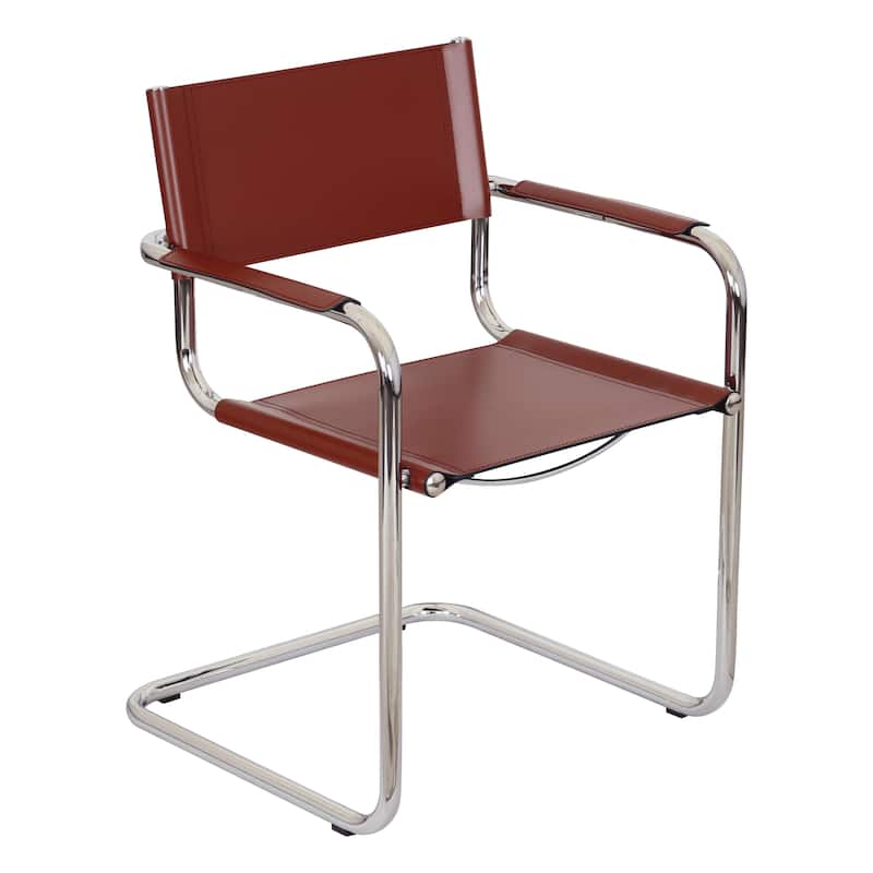 Breuer Chair Company Mart Stam Cantilever Armchair Arm Chair w/ Chrome Frame (Various Bonded Leather Colors) - Dark Red