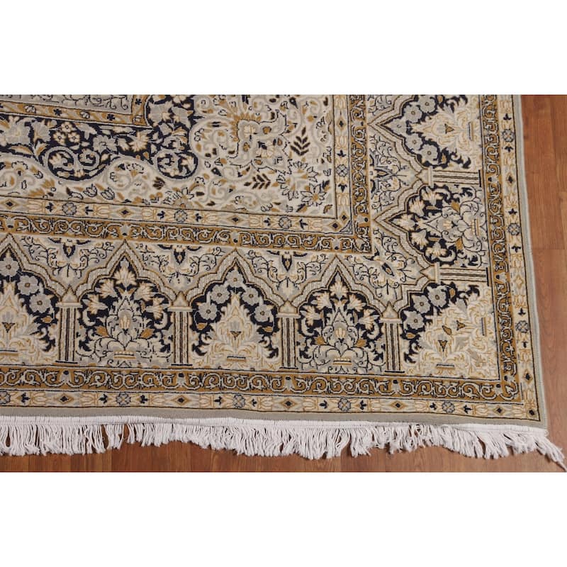 Traditional Grey Kashan Turkish Area Rug Machine Made Floral Carpet - 9'9" x 12'11"