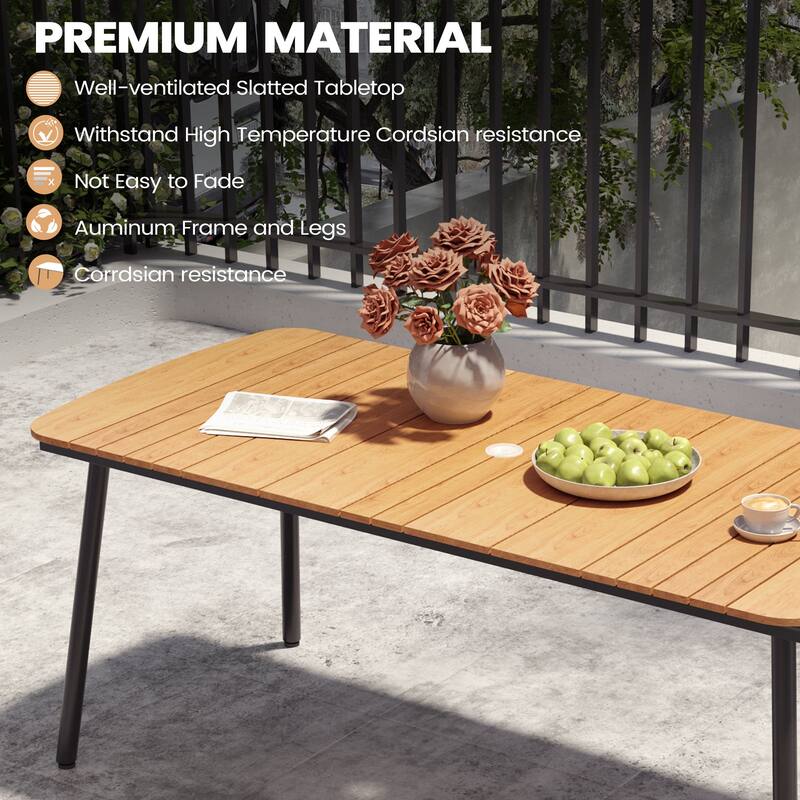 7-Piece Outdoor Patio Dining Set Aluminum Rectangle Table with Stackable Chairs