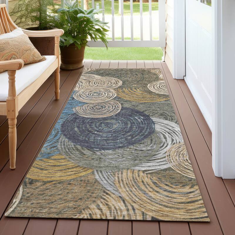 Machine Washable Indoor/ Outdoor Modern Twister Chantille Rug - Beige - 2'3" x 7'6"