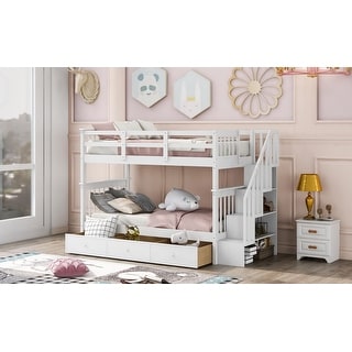 Twin Over Twin Bunk Bed with Drawers and Stairs - Practical for Shared Rooms