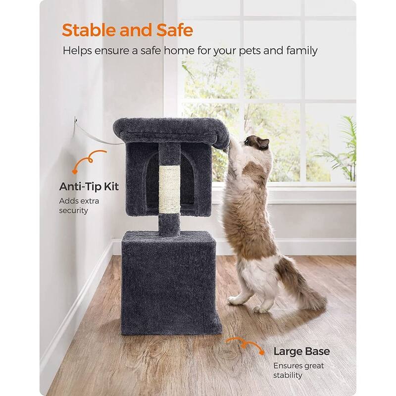 Plush Multi-Level Cat Tower with 2 Spacious Cat Caves and Scratching Posts