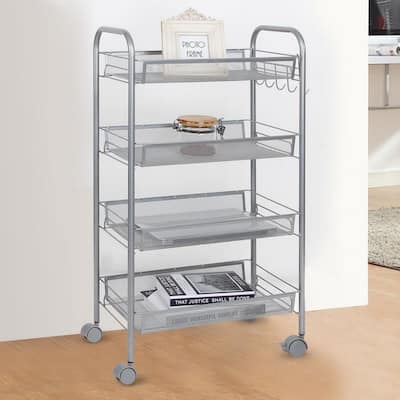 4 Tier Rolling Kitchen Pantry Storage Utility Cart Silver