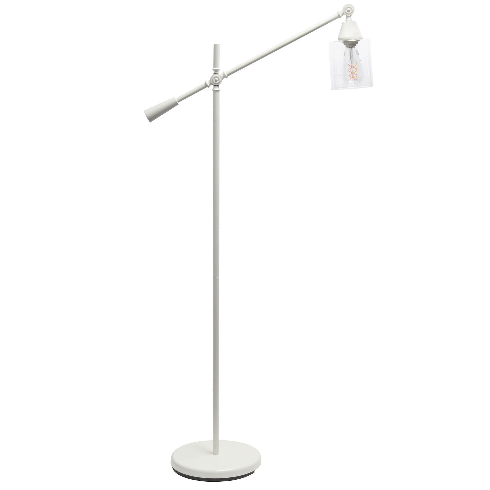 Elegant Designs Pivot Arm Floor Lamp with Glass Shade, White - 30