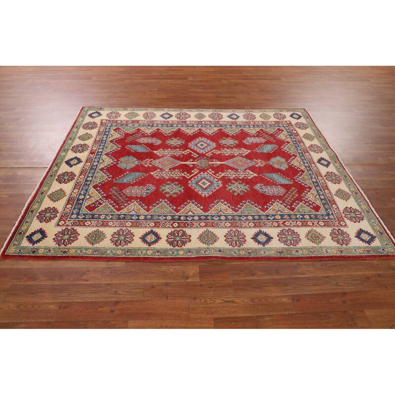 Red Traditional Kazak Oriental Area Rug Handmade Wool Carpet - 5'3" x 6'5"