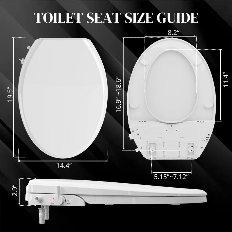 Wash Non-Electric Bidet Seat for Elongated Toilets, Cleaning Dual Mode Nozzles, Quiet-Close, Easy Installation