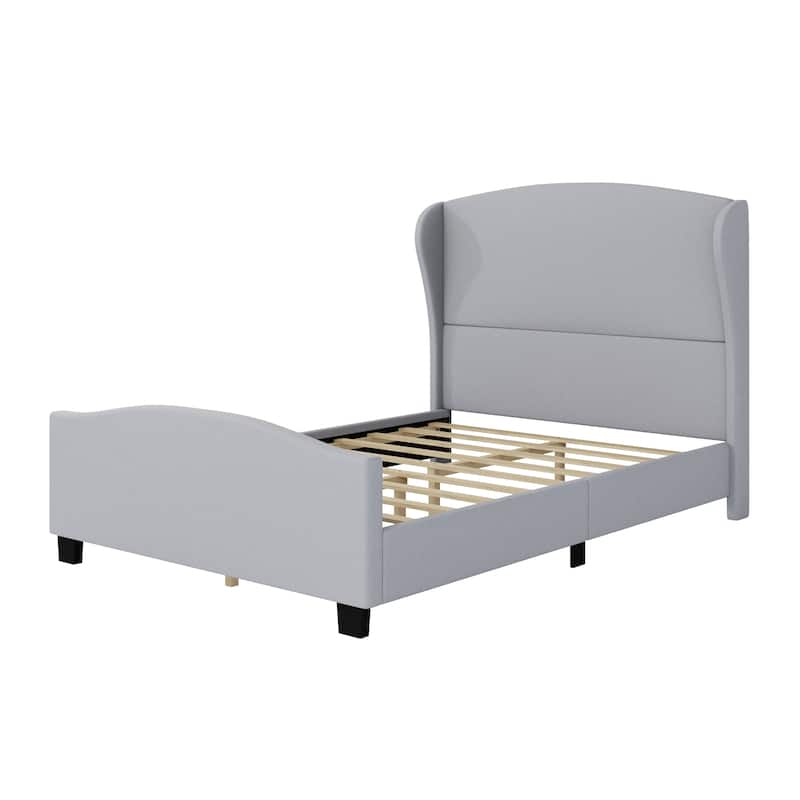 Full/Queen/King Upholstered Platform Bed Frame with 51" Wingback Headboard, Solid Wood Legs & Linen Fabric, No Box Spring Needed