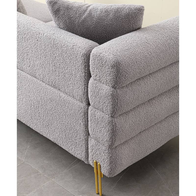 Comfortable Upholstered Sofa with Stylish Golden Legs and Soft Pillows for Living Room