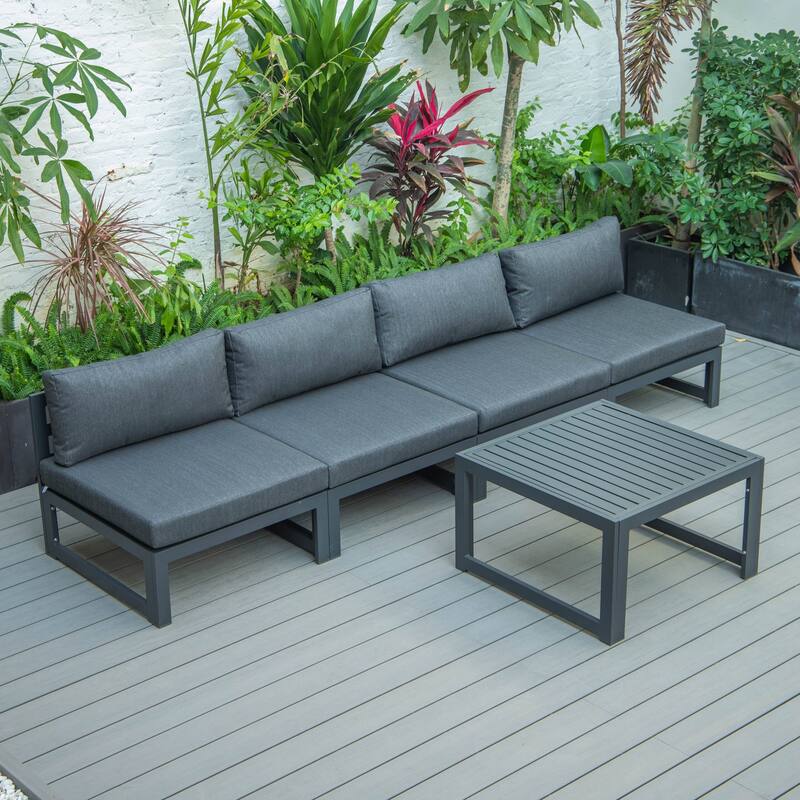 Chelsea 5-Piece Modern Armless Patio Sectional and Coffee Table for Patio Garden Summer Yard Porch