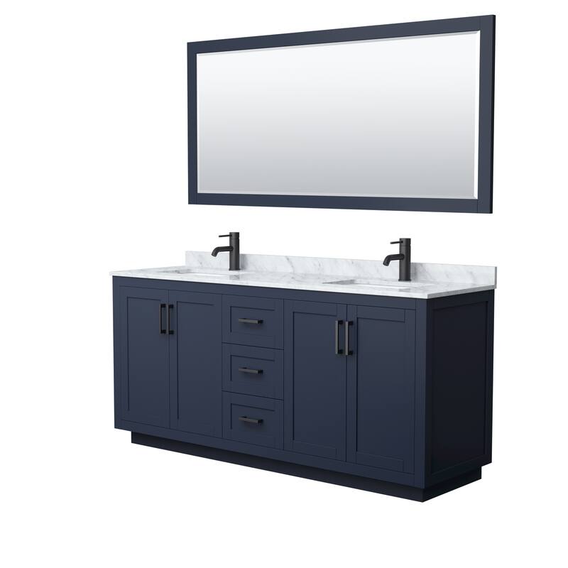 Miranda Double Vanity Set, White Carrara Marble Top, 70-Inch Mirror