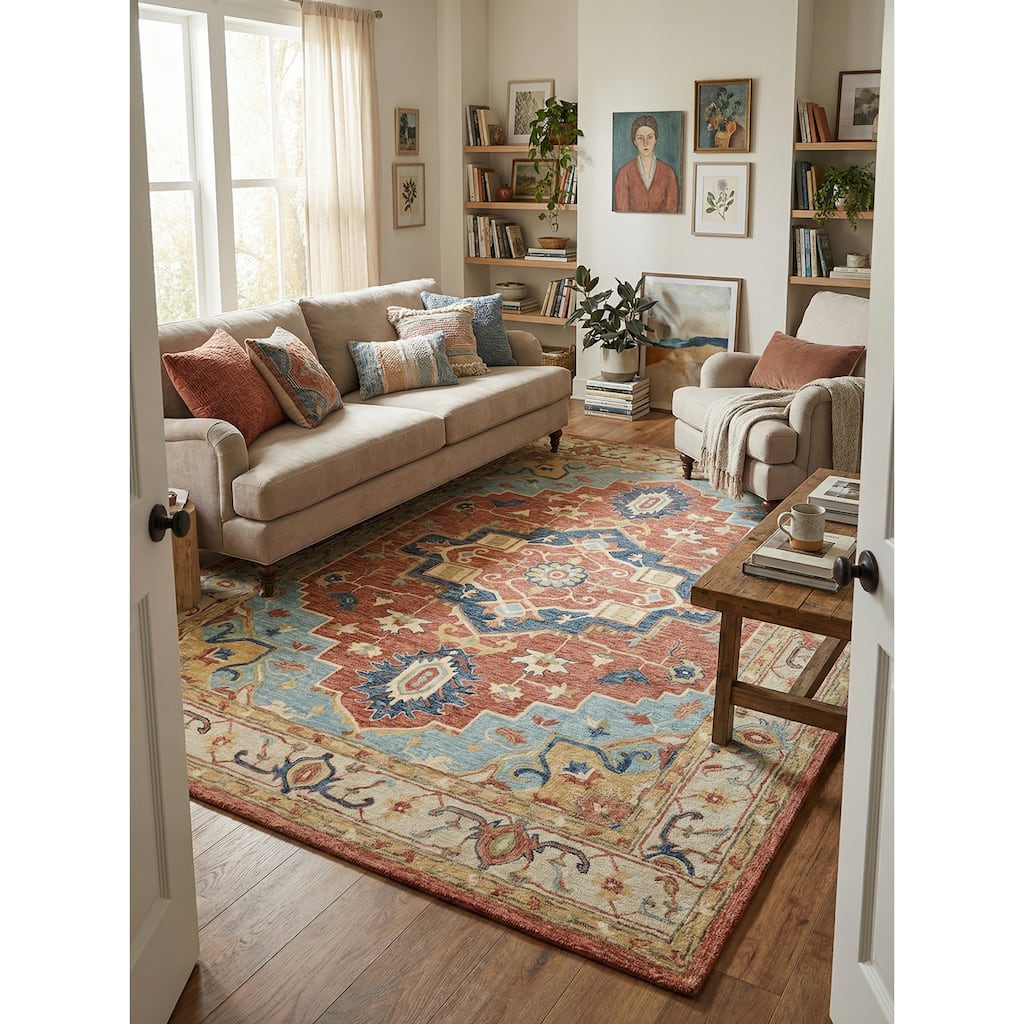 Exquisite Rugs Richmond Serapi Handmade Hand-tufted New Zealand Wool on Canvas Beige/Red Area Rug
