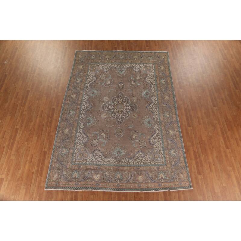Over-Dyed Brown Tabriz Persian Vintage Area Rug Handmade Wool Carpet - 8'3"x 11'9"