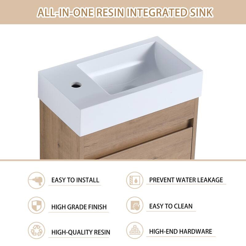 Bathroom Vanity With Sink In 16/18/23 Inch, Floating/Freestanding Bathroom Vanity With Soft Close Door