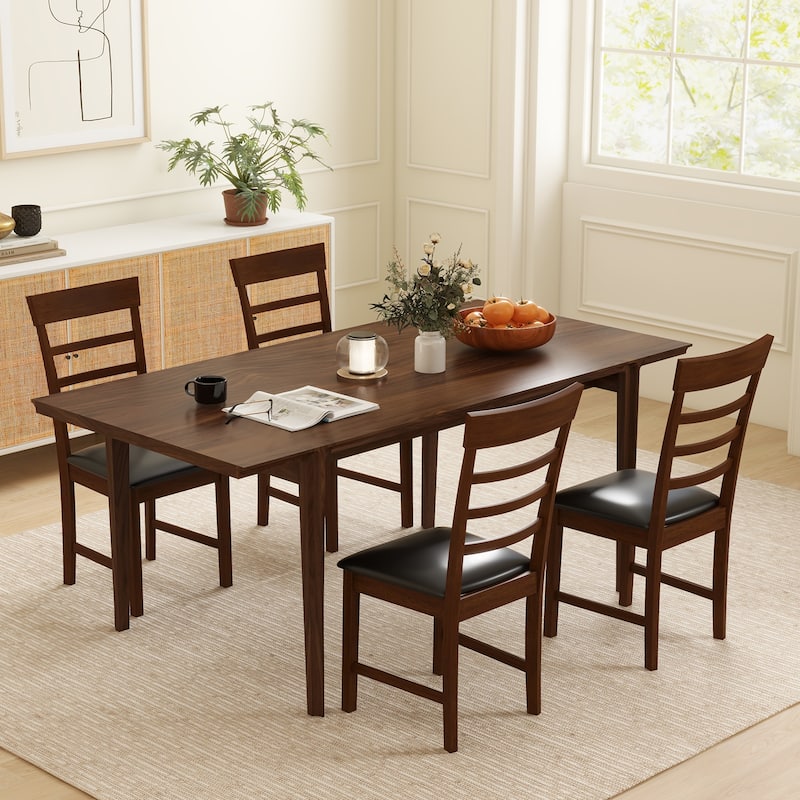 Gymax Wooden Dining Chair Set of 4 Pu Leather Upholstered Kitchen