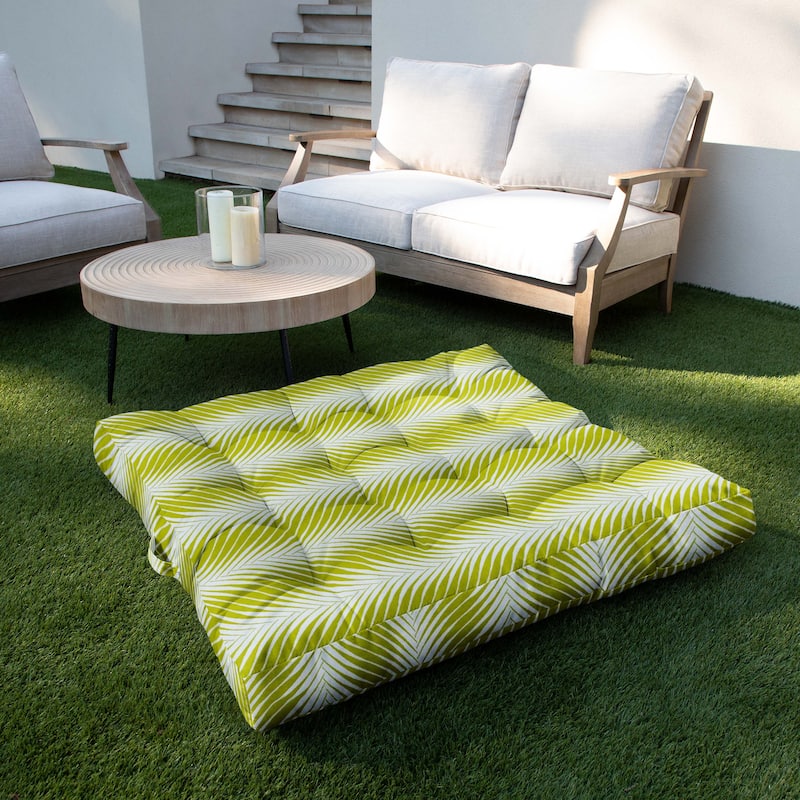Sorra Home Sunbrella Large Indoor/Outdoor Palm Square Tufted Floor Pillow with Handle (Single Pillow)