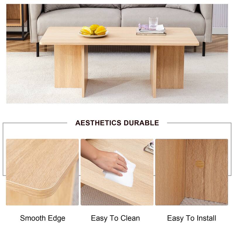 Modern Rectangular Coffee Table Snack Table, Home Office Coffee Table with Wooden Legs Living Room Center Table