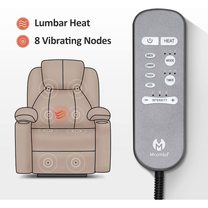 MCombo Small Power Lift Recliner Chair Sofa with Massage and Heat, 3 Positions and USB Ports Extended Footrest, Fabric 7141