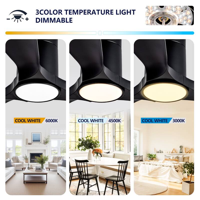 42" Flush Mount Ceiling Fan with Lights and Remote Control, Quiet DC Motor