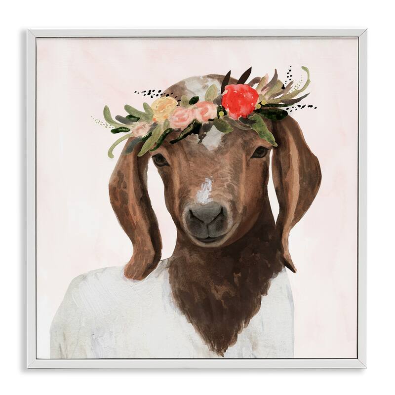 Stupell Springtime Flower Crown Long Ear Baby Goat Framed Art, 12 x 1.5 x 12, Proudly Made in USA - 24 x 24 - White