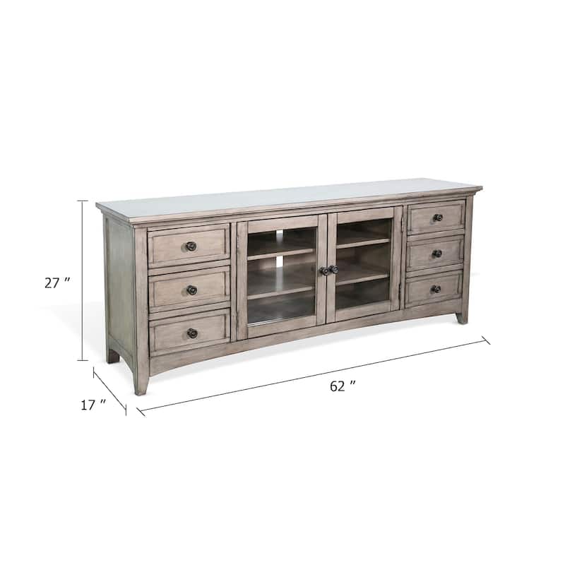 Xyla TV Stand Media Cabinet Glass Door, 6 Drawers, Gray Wood, 62 Inch