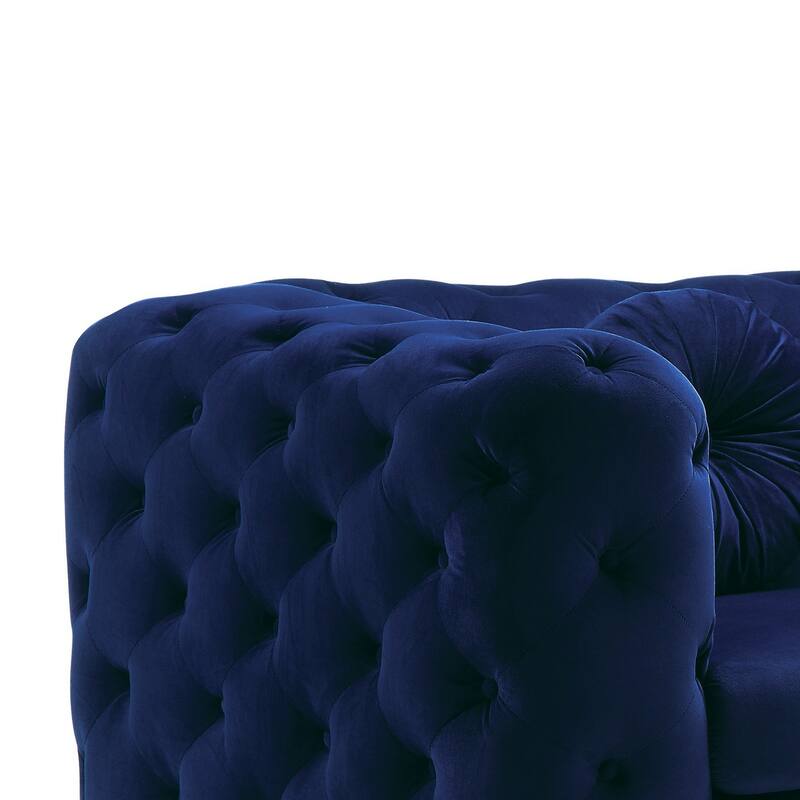 Chesterfield Design Fabric Chair with Track Arms and Angled Metal Legs,Blue