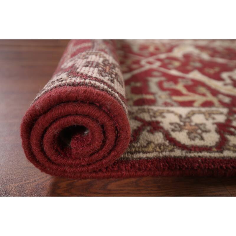 Red & Ivory Oushak Indian Accent Rug Hand-Knotted Wool Carpet - 2'11"x 4'9"