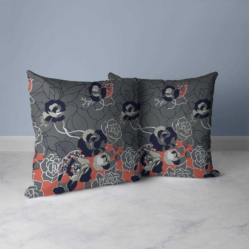 Regal Rose Retreat Faux Suede Reversible Throw Pillow Gray and Blue