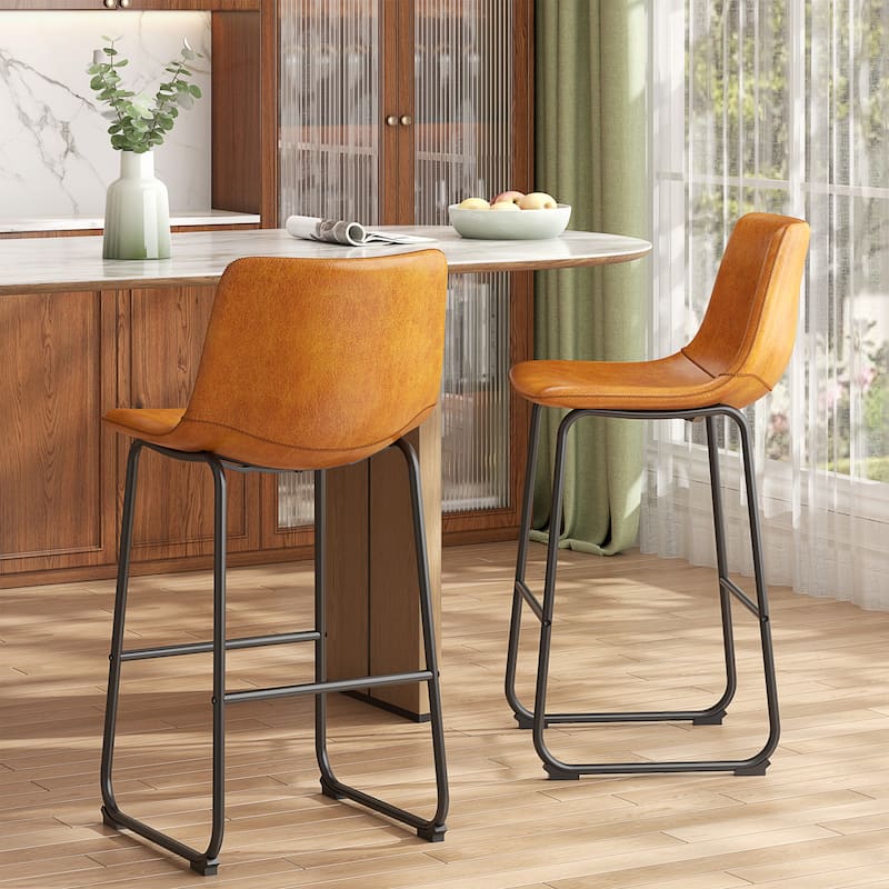 Bar Stools Faux Leather Counter Stools with Back Armless Dining Chairs (Set of 2)